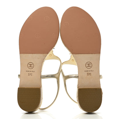 Chanel Metallized Lambskin Paris Dallas Quilted Star CC Thong Sandals 37 Light Gold 5 of 8