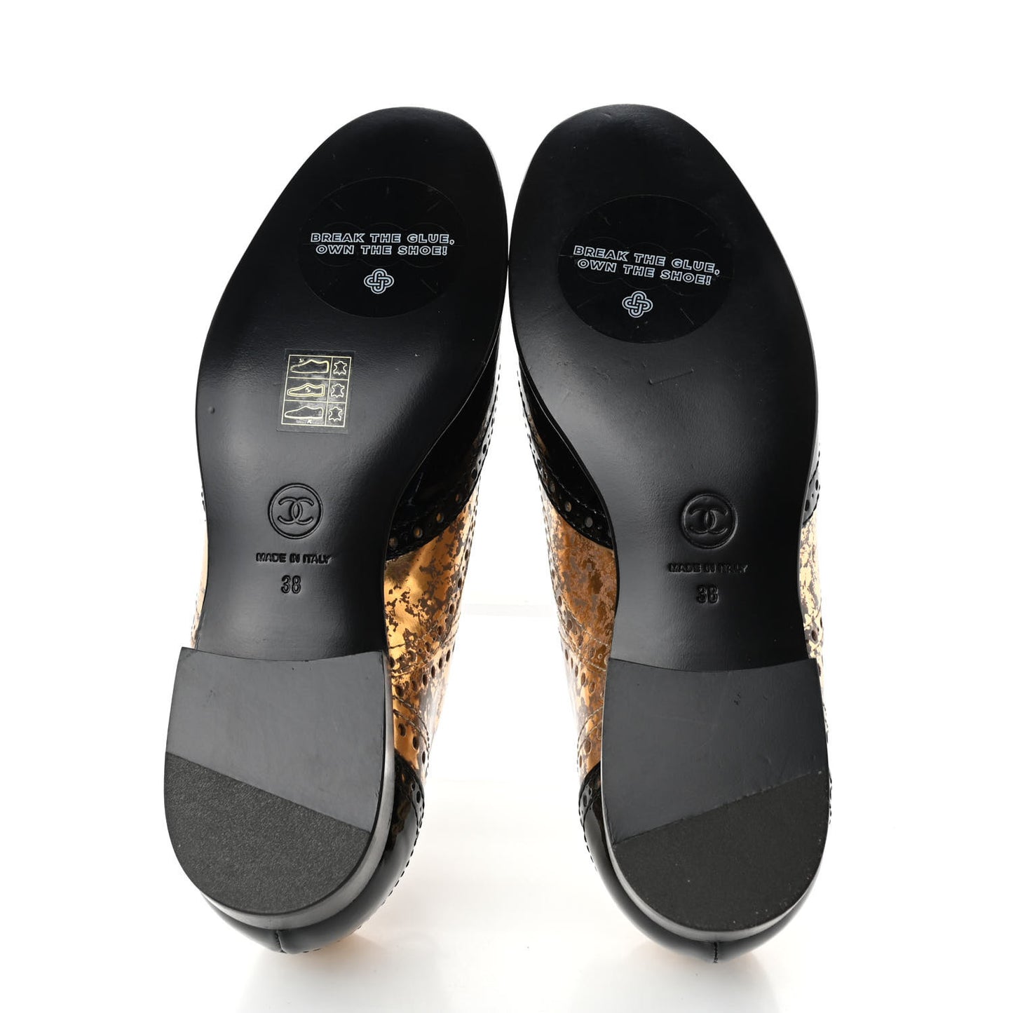 Fantasy Patent Calfskin Lace Up Oxfords 38 Gold Black