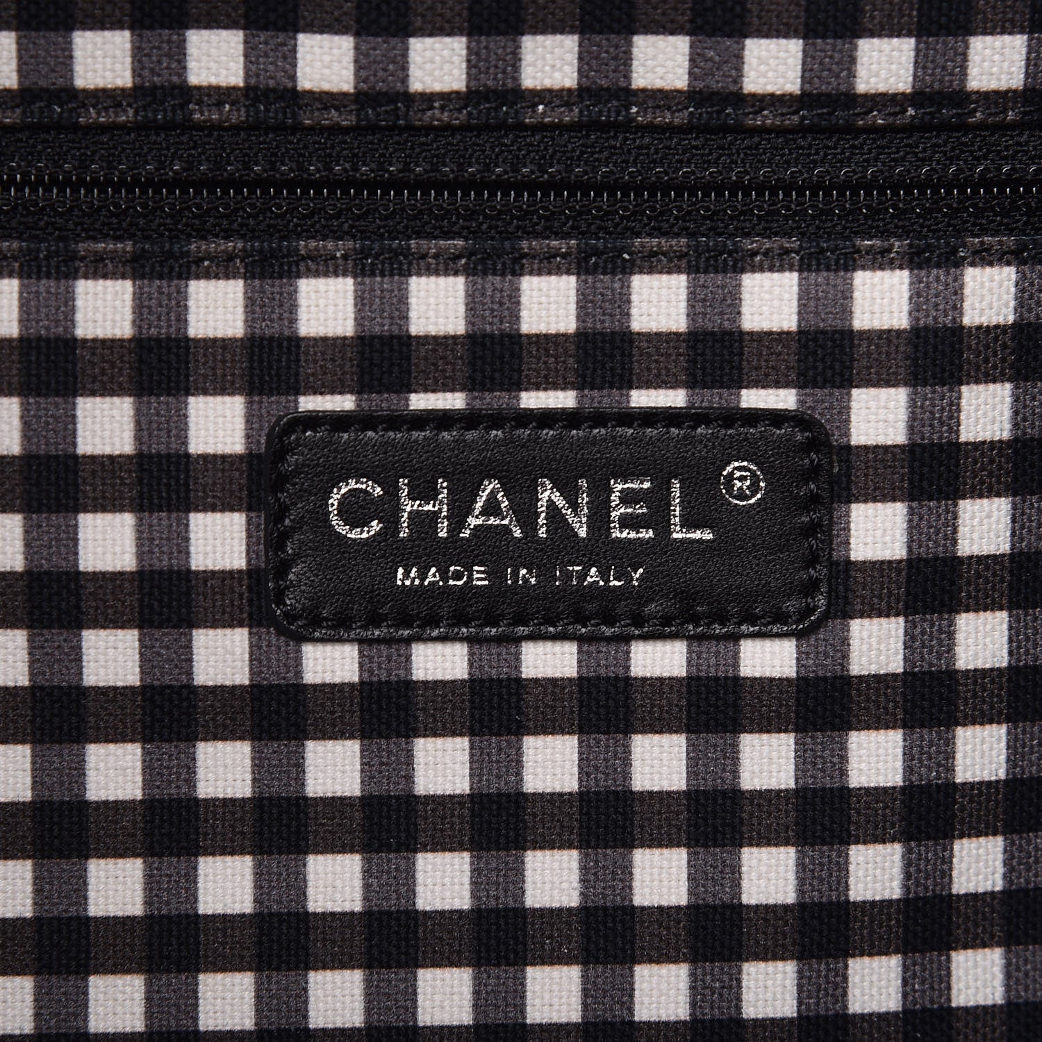 Chanel Canvas Gingham Printed CC Tote Black White 6 of 9