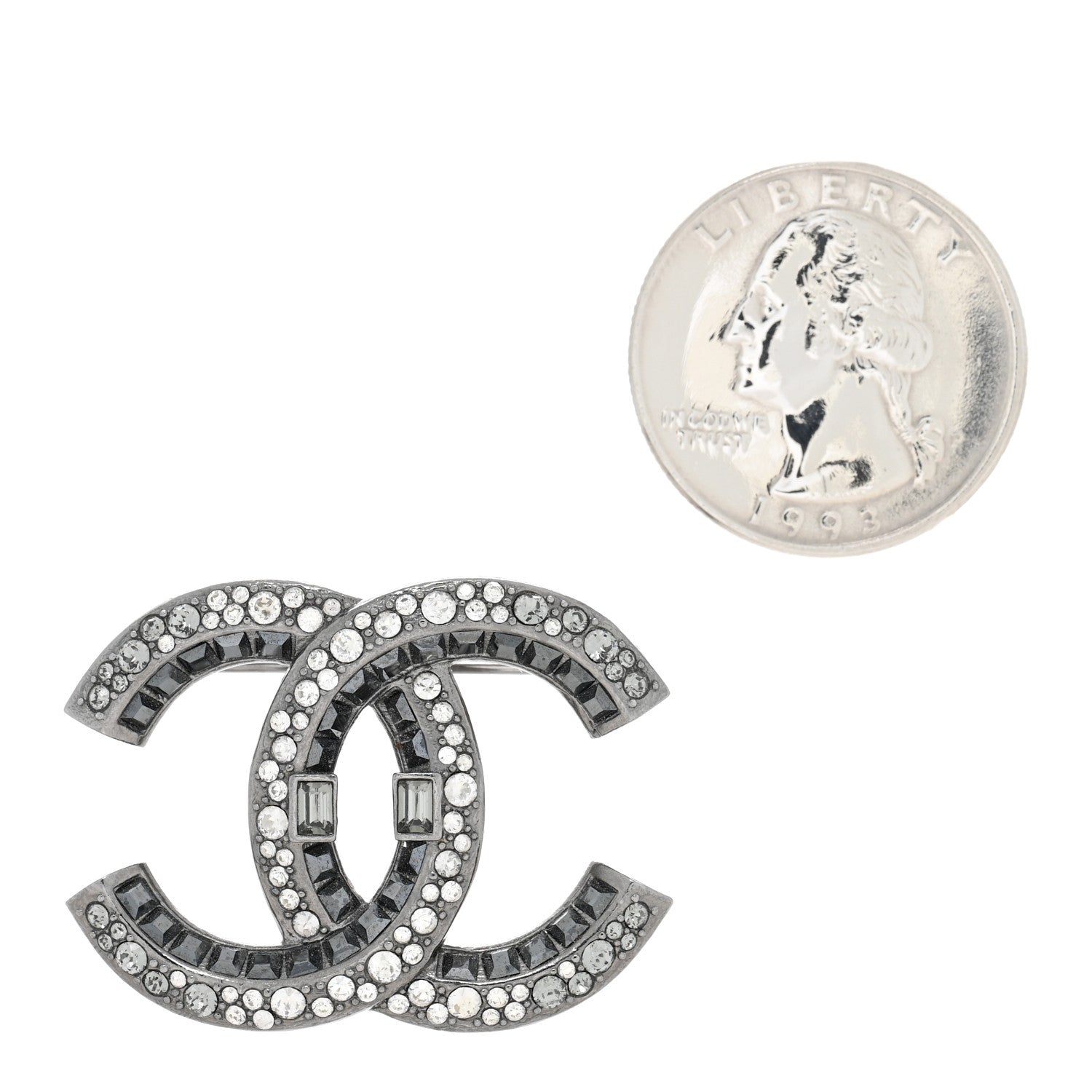 Chanel Ruthenium Crystal CC Brooch Dark Grey 2 of 4