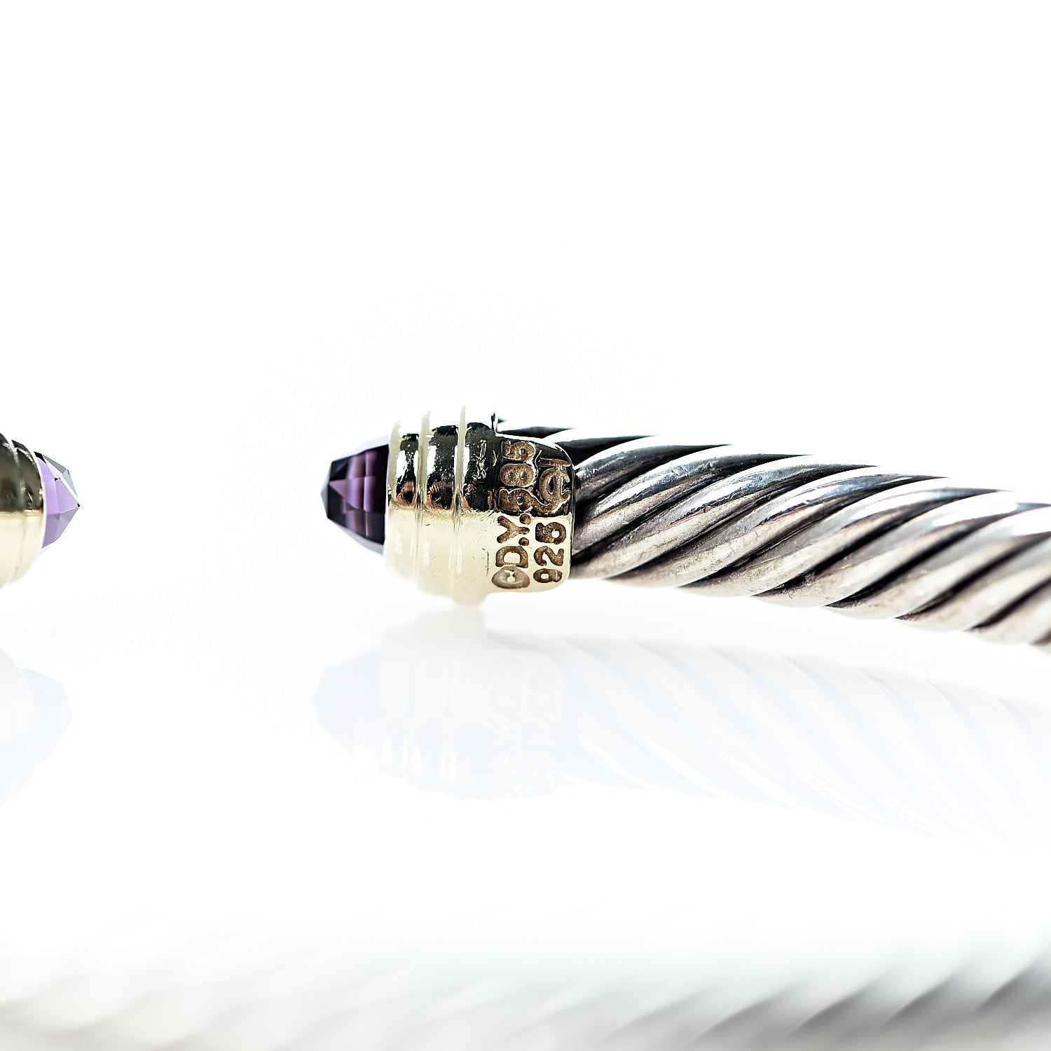 David Yurman Sterling Silver 14K Yellow Gold Amethyst 5mm Cable Classics Petite Color Bracelet 4 of 4