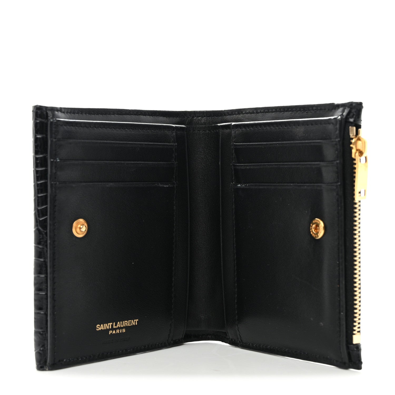Saint Laurent Shiny Calfskin Crocodile Embossed Monogram Uptown Compact Wallet Black 5 of 13