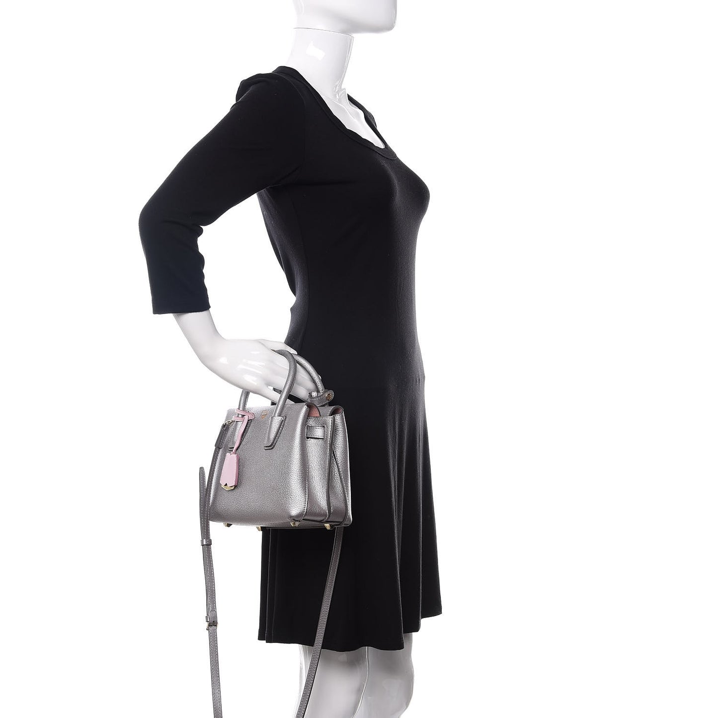 Metallic Grained Calfskin Mini Milla Tote Spike Silver