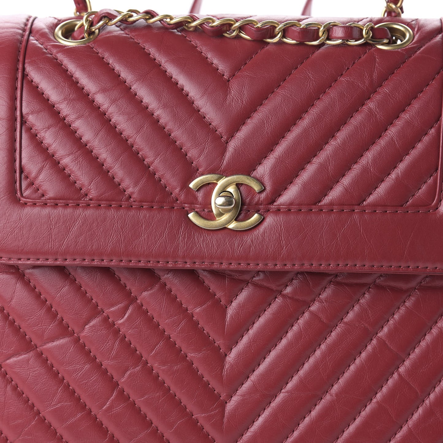 Aged Calfskin Chevron Quilted Backpack Red