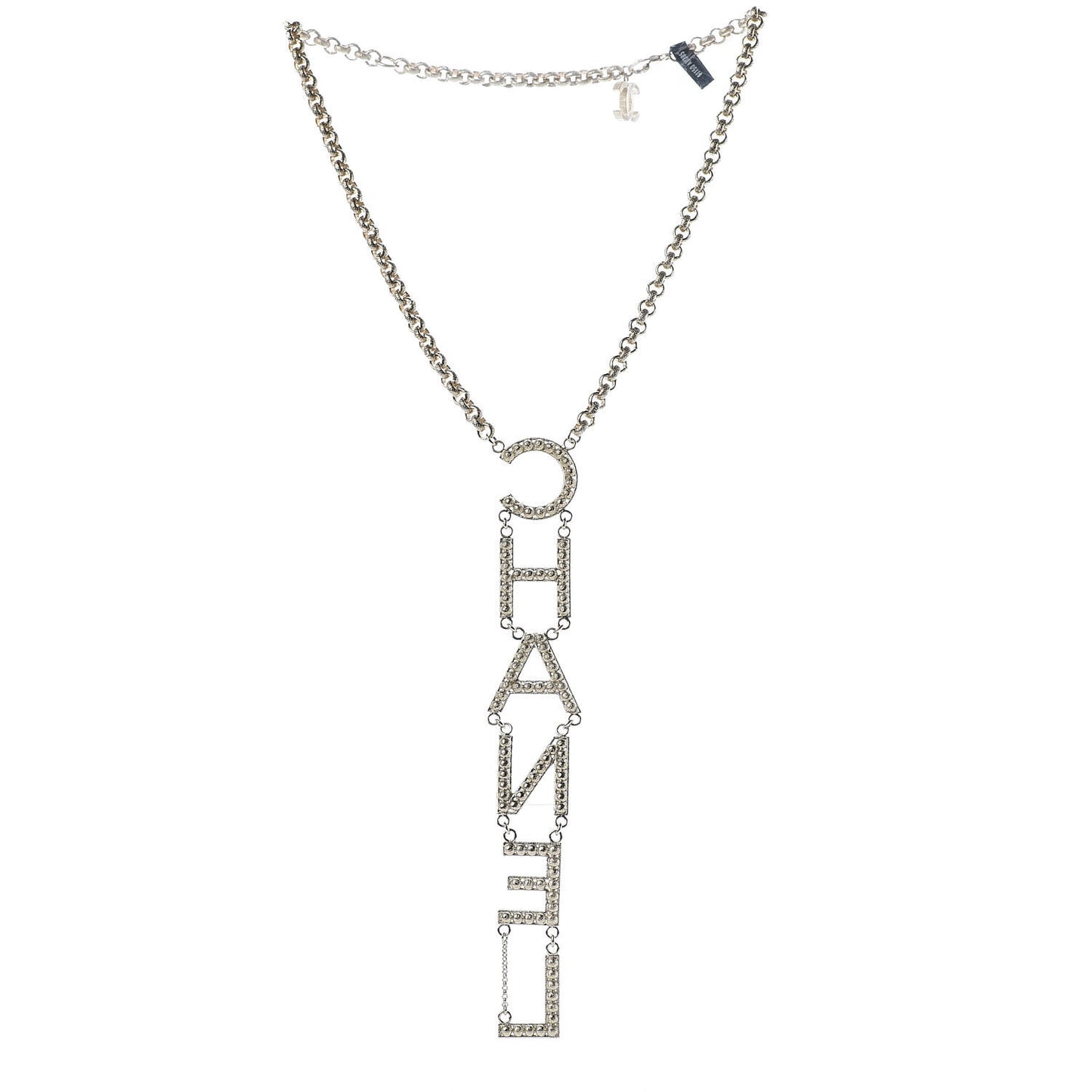 Metal Crystal Cha-Nel Logo Necklace Gold