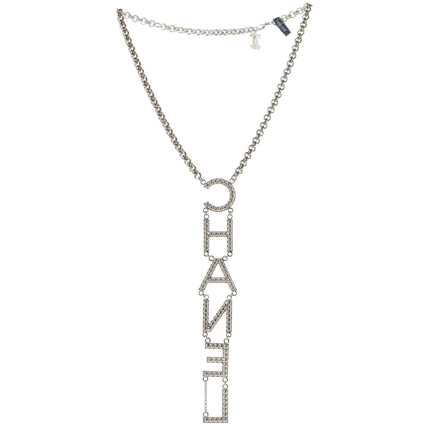 Chanel Metal Crystal Cha-Nel Logo Necklace Gold 4 of 7