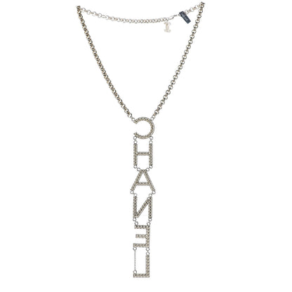 Chanel Metal Crystal Cha-Nel Logo Necklace Gold 4 of 7