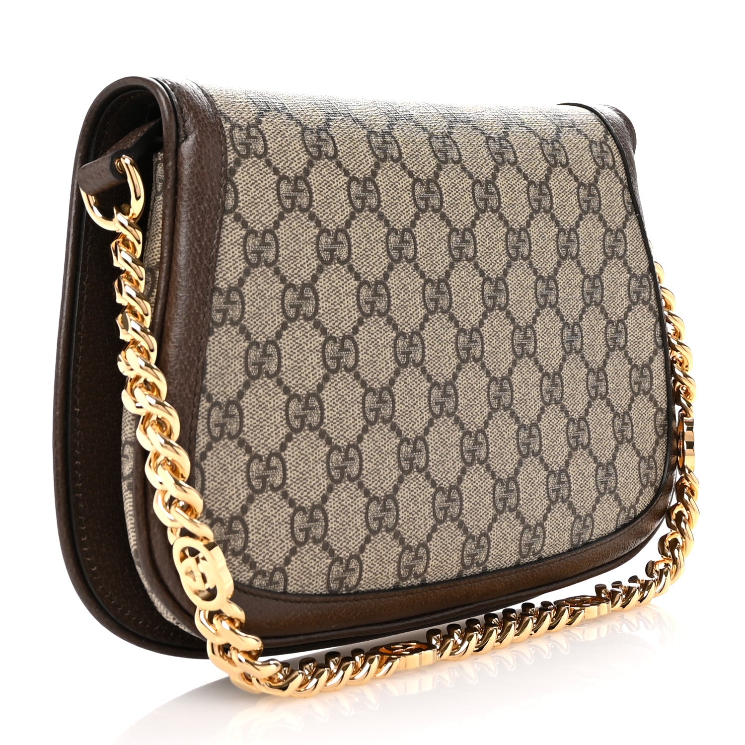 Gucci GG Supreme Monogram Textured Dollar Calfskin Blondie Chain Shoulder Flap Bag Beige Ebony New Acero 3 of 11
