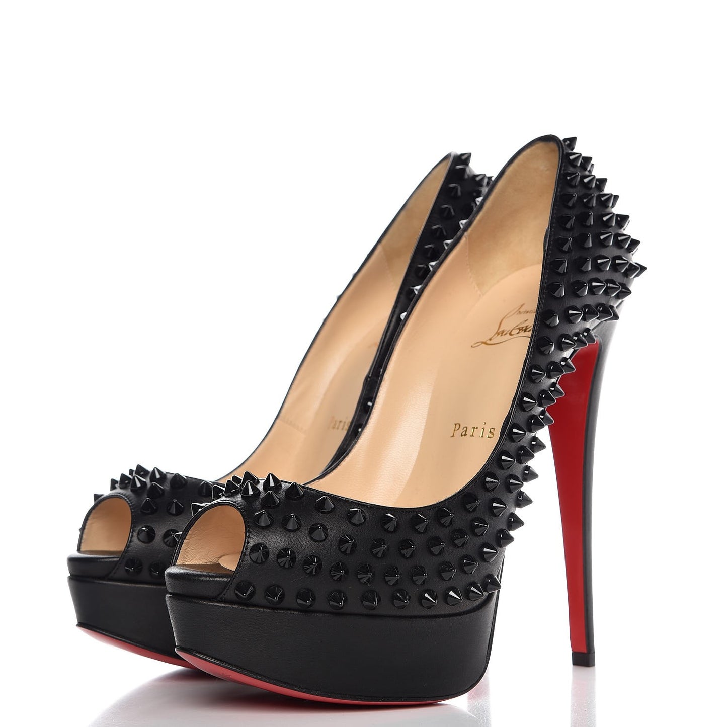 Calfskin Lady Peep Spikes VIP 150 Pumps 39 Black
