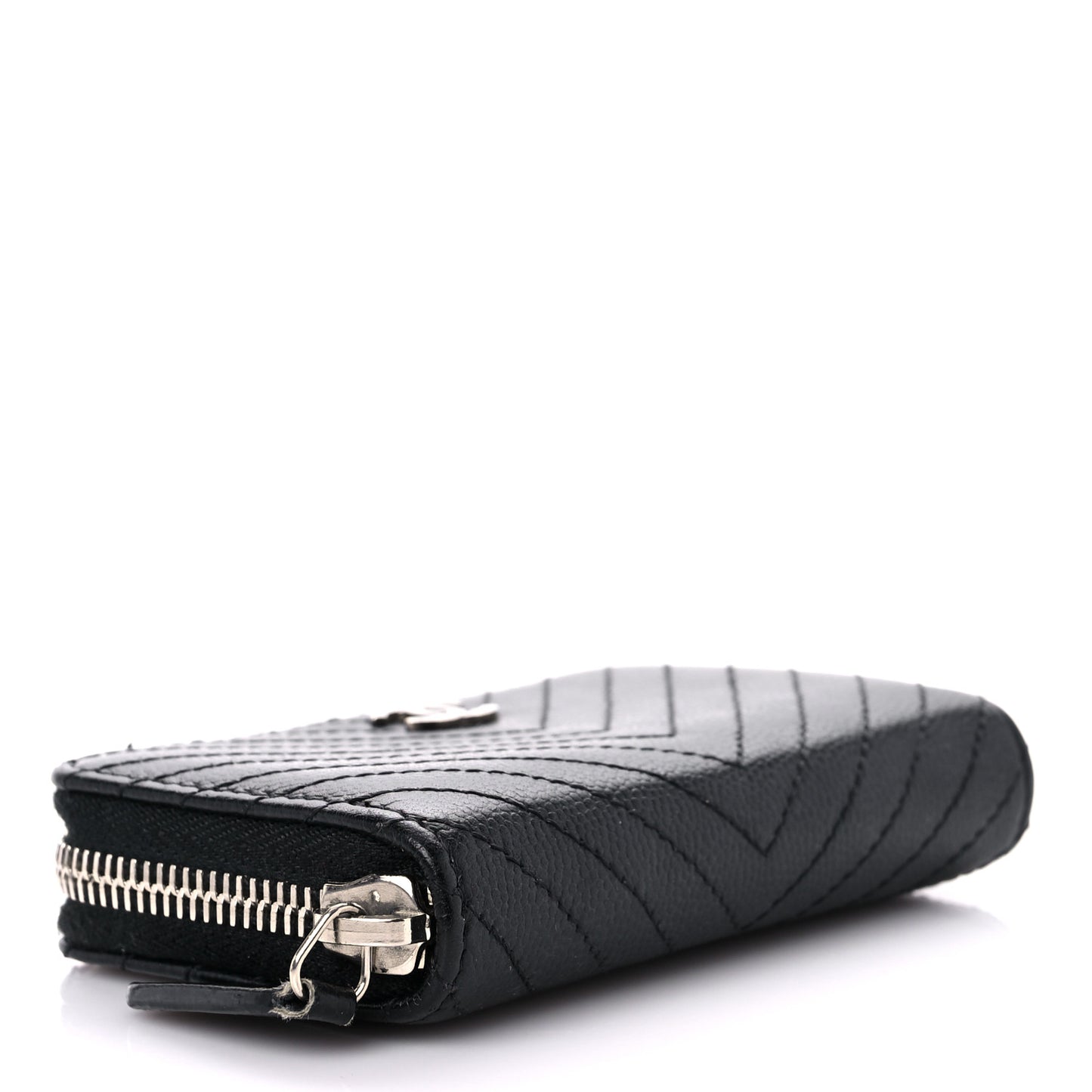 Caviar Chevron Quilted Zip Around Coin Purse Black