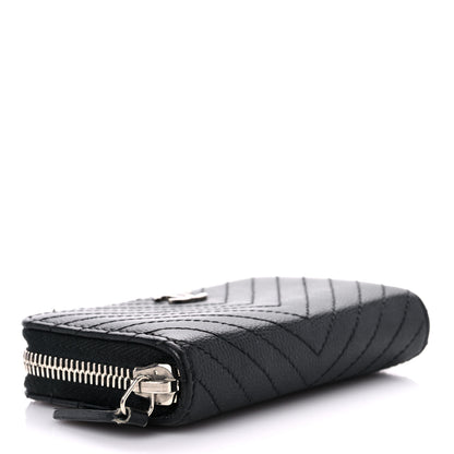 Chanel Caviar Chevron Quilted Zip Around Coin Purse Black 4 of 16