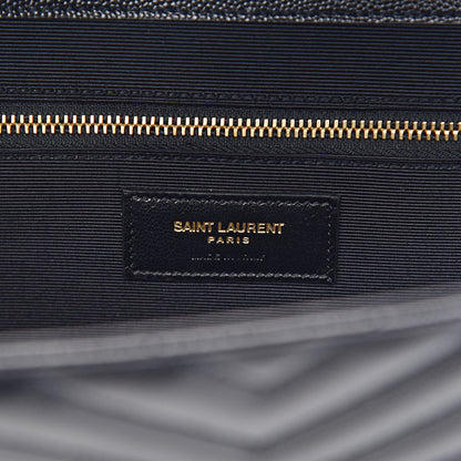 Saint Laurent Grain De Poudre Matelasse Chevron Large Monogram Satchel Black 7 of 10