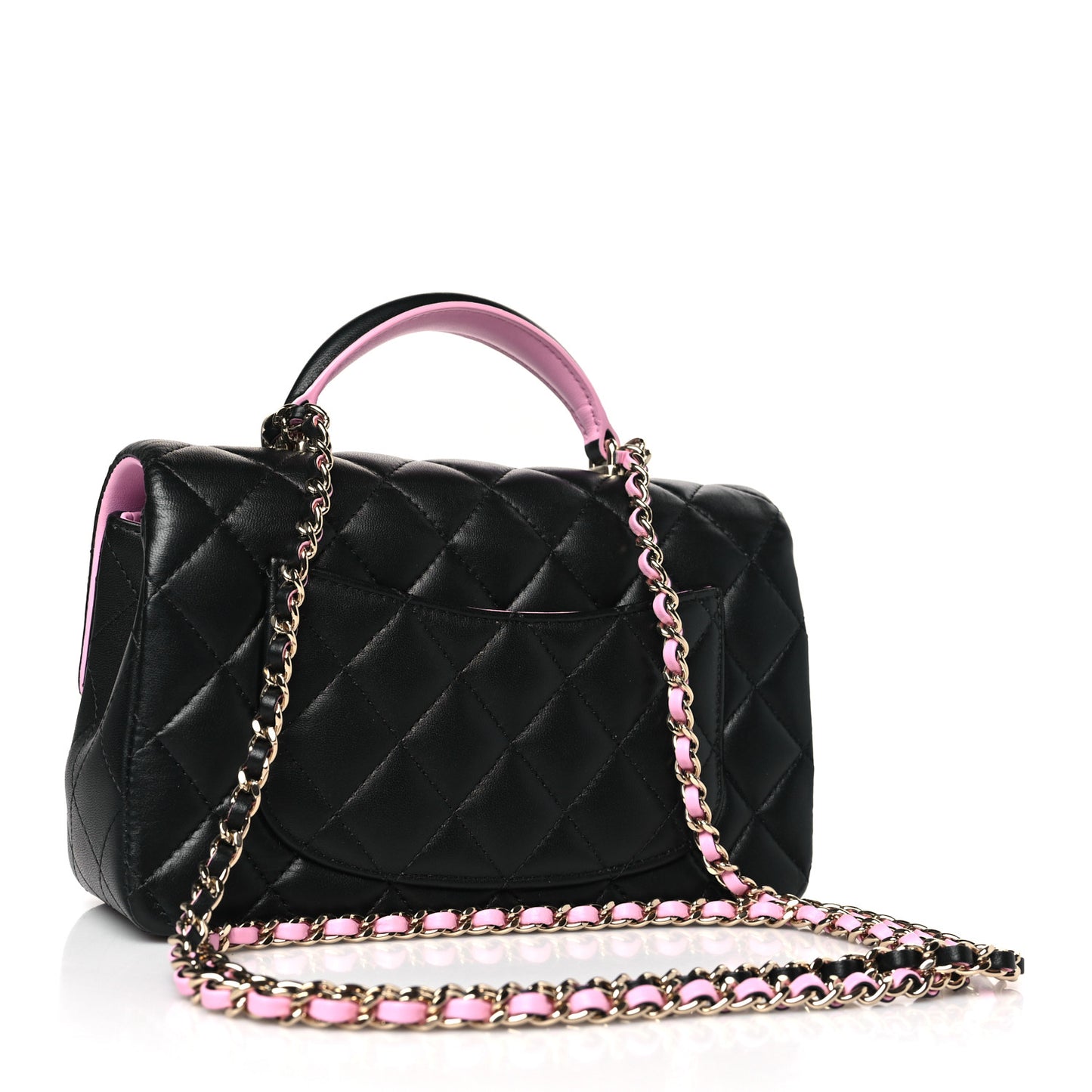 Lambskin Quilted Bi-Color Mini Top Handle Rectangular Flap Black Lilac