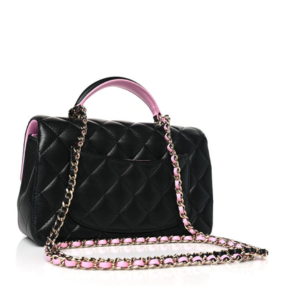 Chanel Lambskin Quilted Bi-Color Mini Top Handle Rectangular Flap Black Lilac 3 of 10