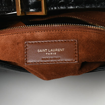 Saint Laurent Calfskin Crocodile Embossed Le 5 A 7 Hobo Black 6 of 10