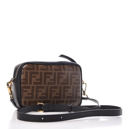 Fendi Glazed Fabric Vitello Century FF 1974 Stamp Patch Mini Camera Case Mogano Panna Black 3 of 7