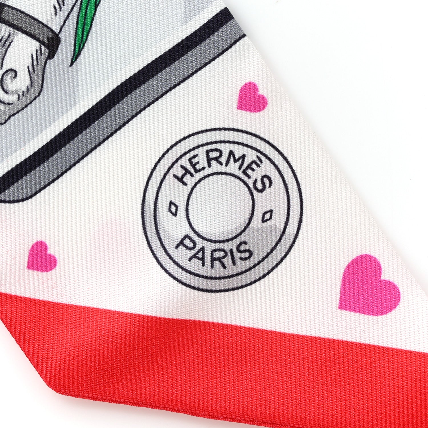 Hermes Silk Story Twilly White Gris Rouge 2 of 8