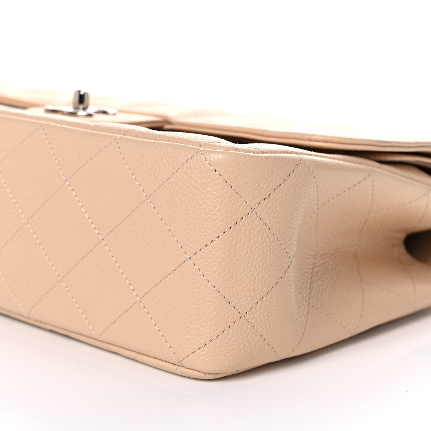 Caviar Quilted Jumbo Double Flap Beige