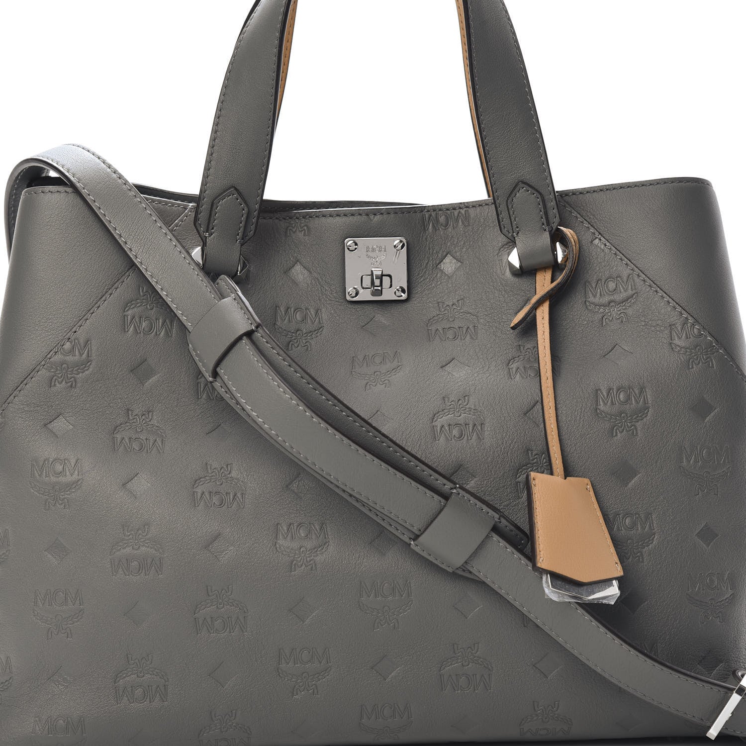 MCM Calfskin Ottomar Monogram Large Essential Tote Charcoal 8 of 10