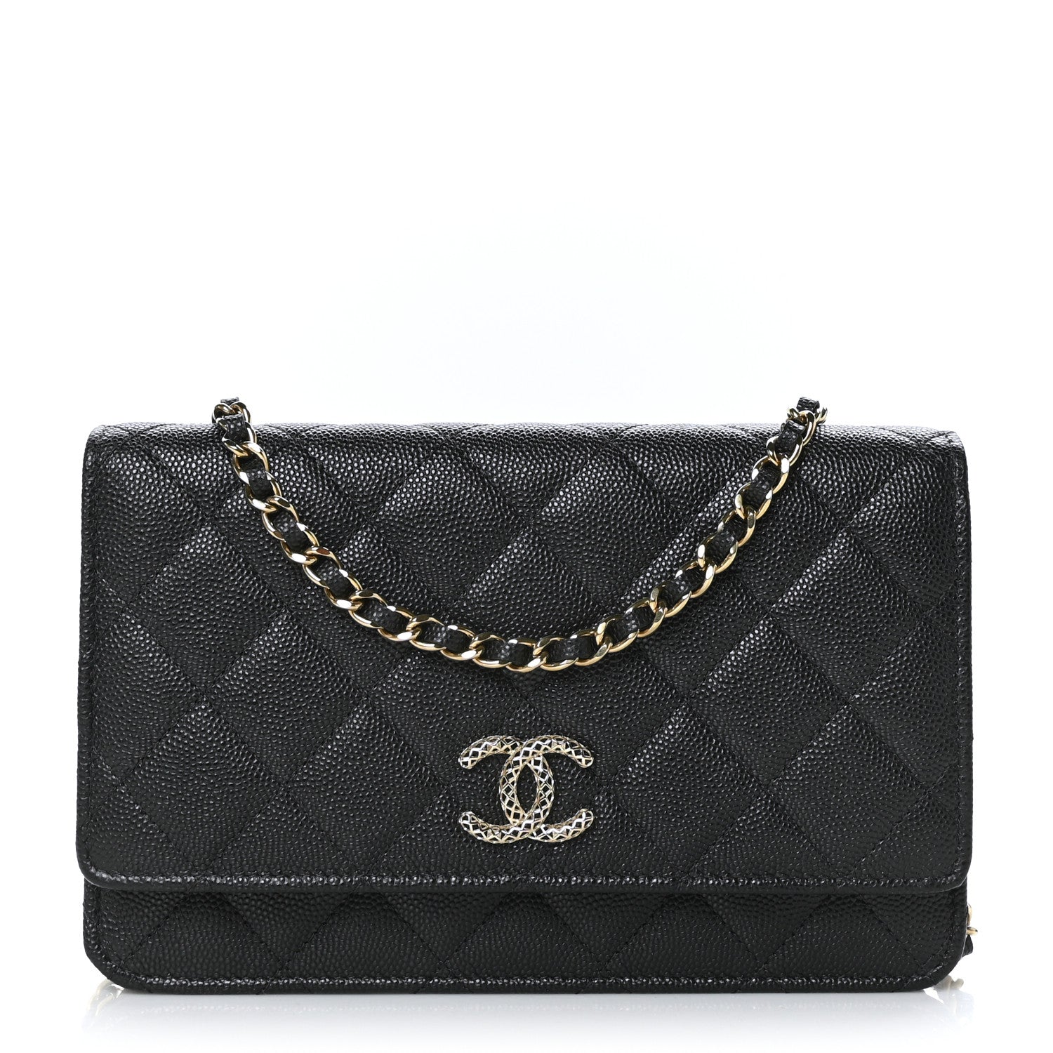 Chanel Caviar Quilted Perforated Metal CC Wallet On Chain WOC Black 1 of 9
