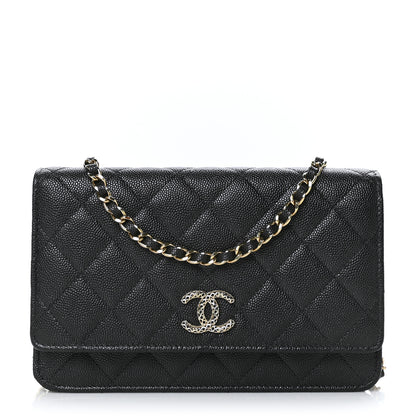 Chanel Caviar Quilted Perforated Metal CC Wallet On Chain WOC Black 1 of 9