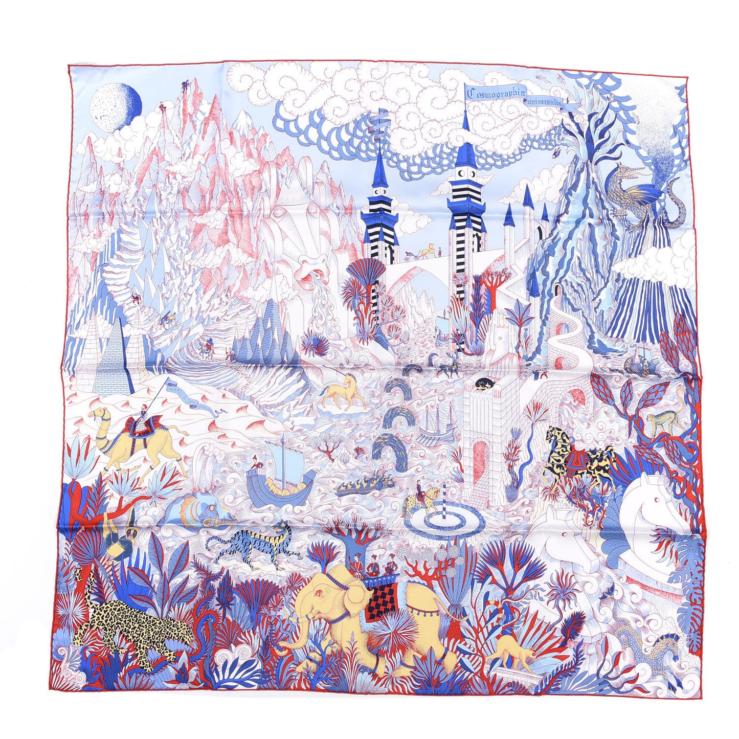 Silk Cosmographia Universalis Scarf 90 Ciel White Rouge