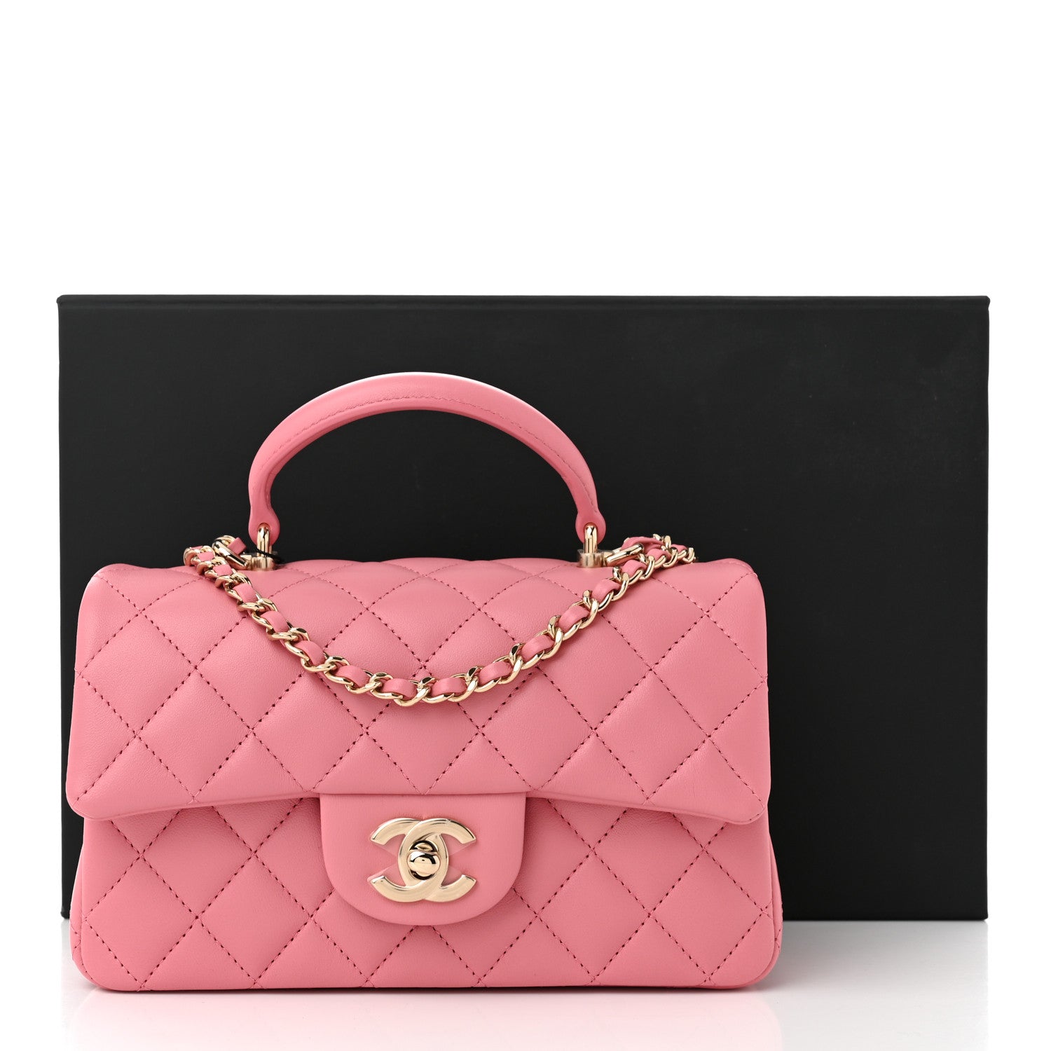 Chanel Lambskin Quilted Mini Top Handle Rectangular Flap Pink 11 of 11