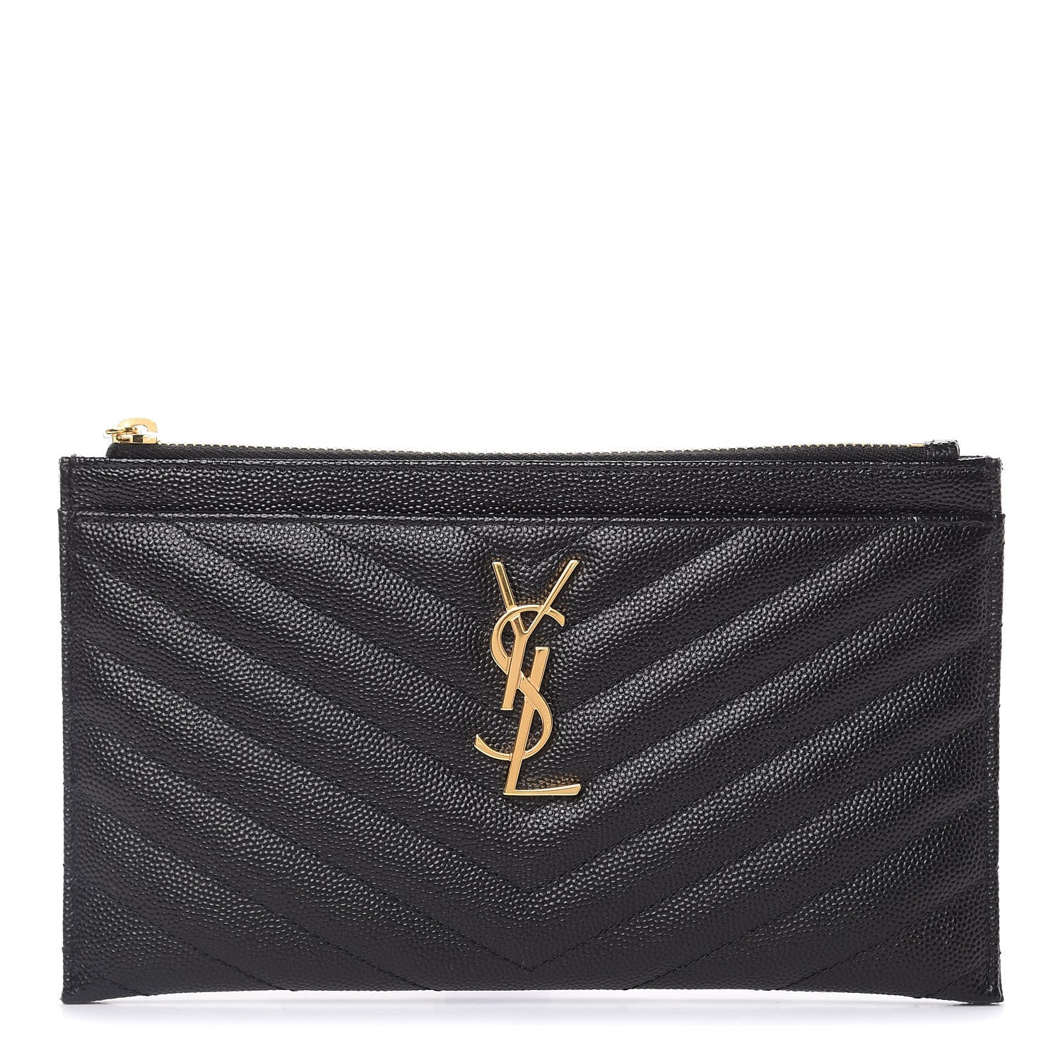 Saint Laurent Grain De Poudre Chevron Monogram Bill Pouch Black 1 of 12