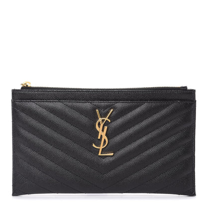 Saint Laurent Grain De Poudre Chevron Monogram Bill Pouch Black 1 of 12