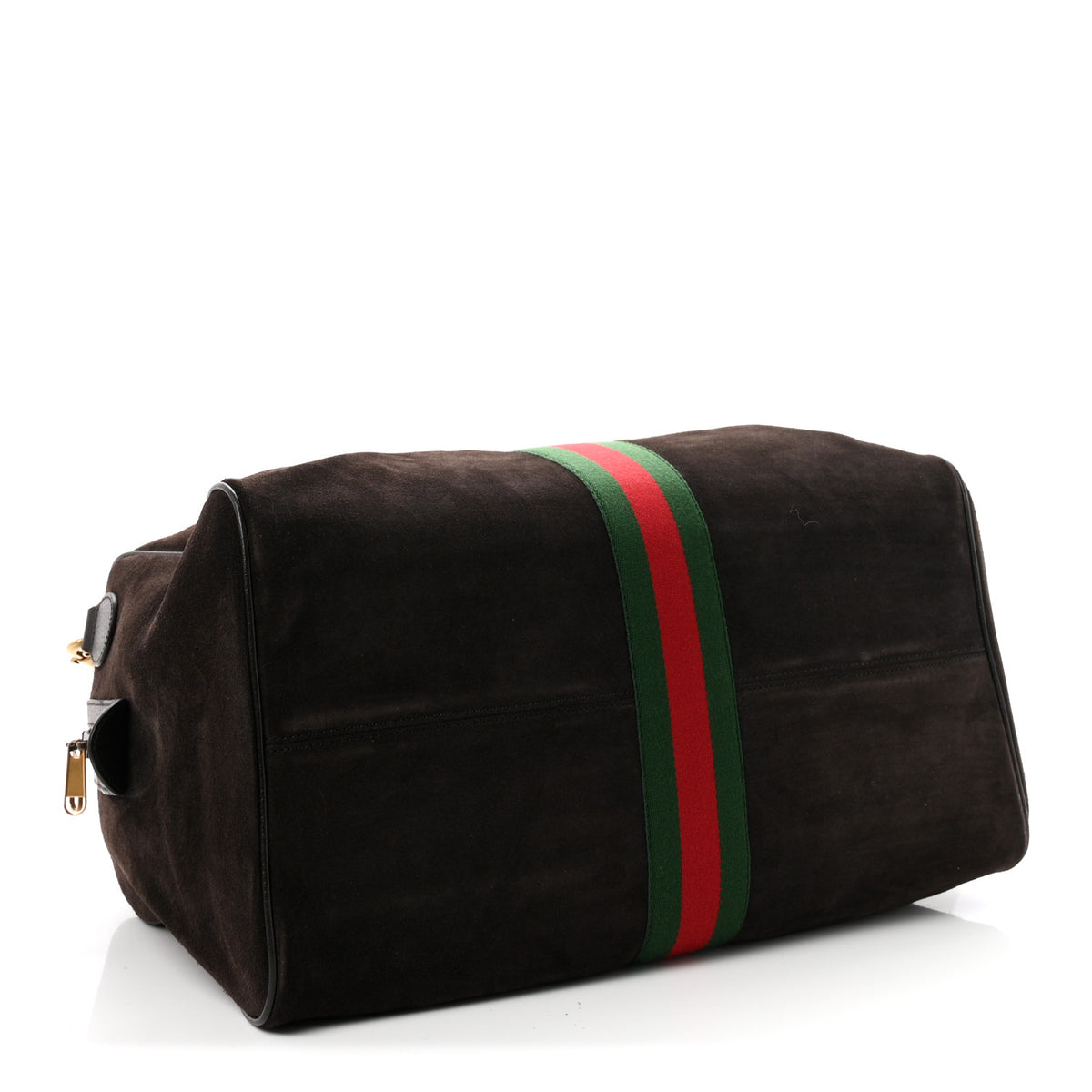 Gucci Suede Calfskin Web Medium Savoy Duffle Bag  Dark Brown 3 of 9