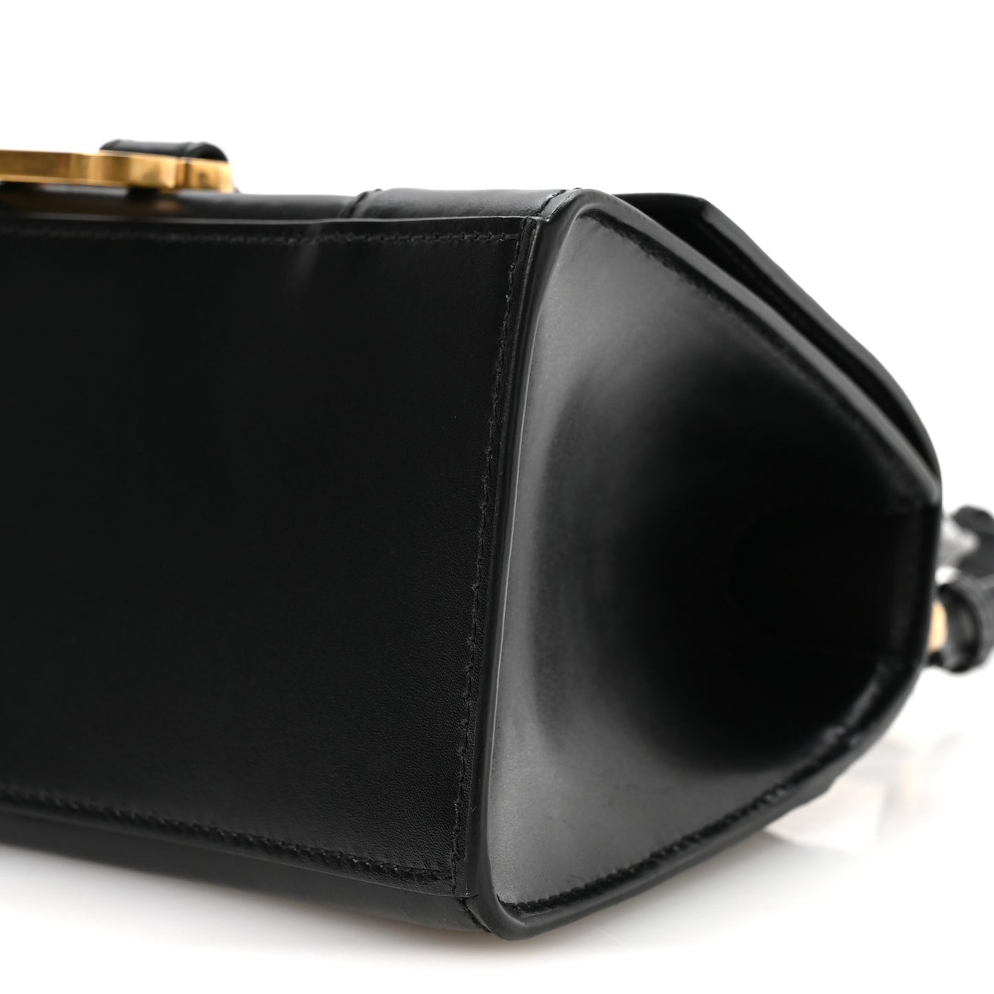 Shiny Box Calfskin Small Hourglass Top Handle Bag Black