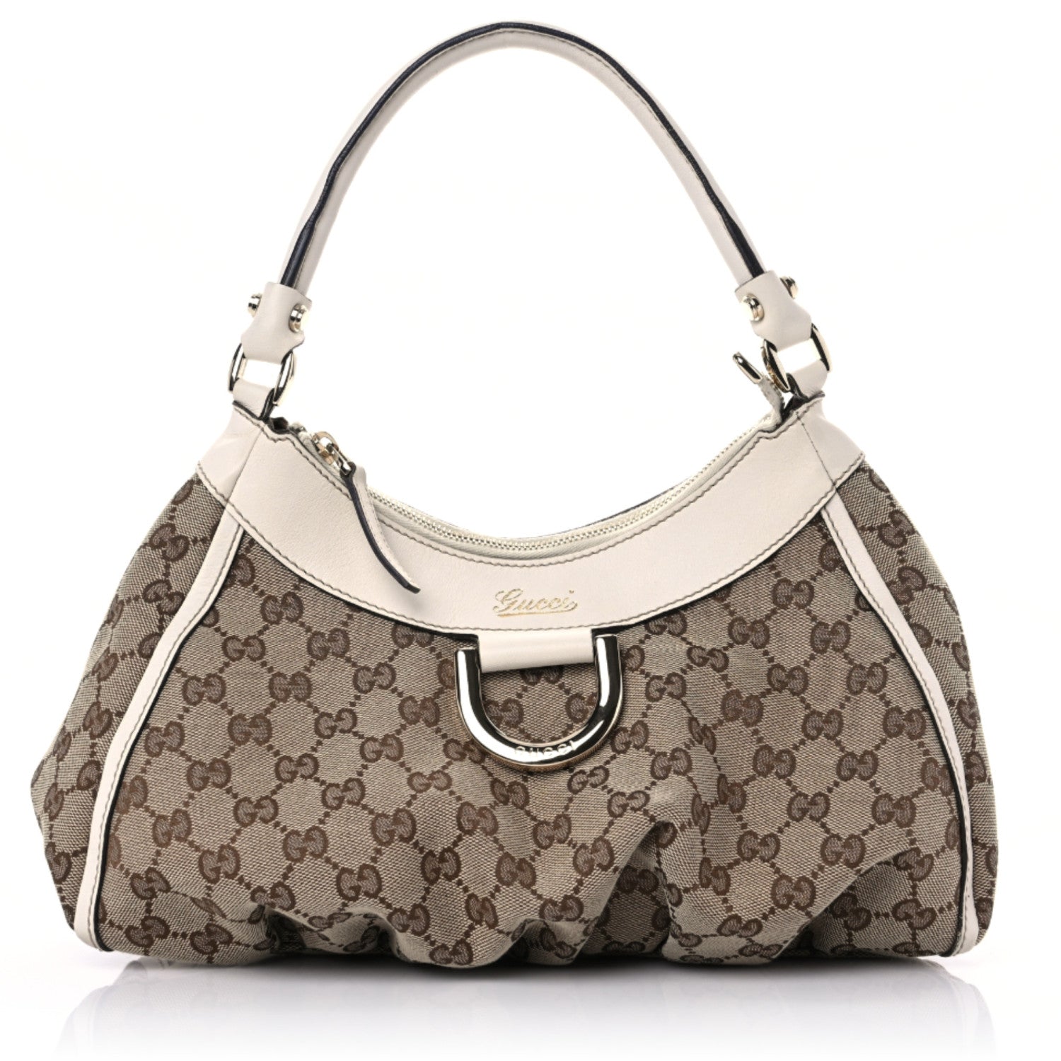 Gucci Monogram Medium D Gold Ring Hobo White 1 of 17