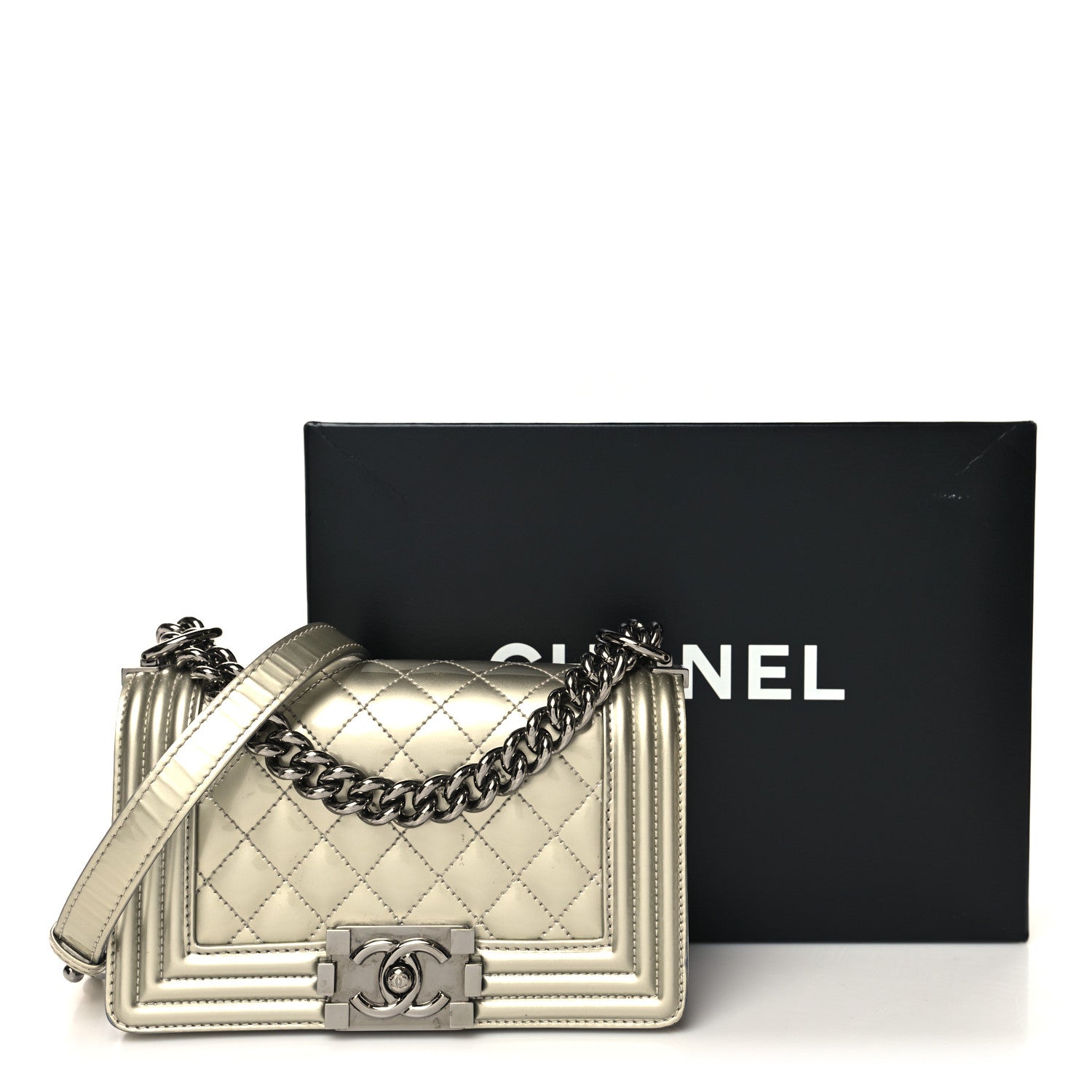 Chanel Metallic Patent Calfskin Quilted Small Boy Flap Silver 14 of 14