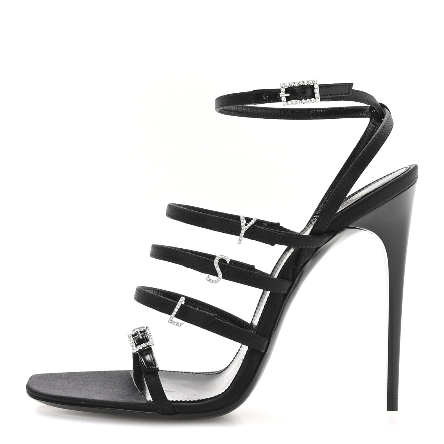 Saint Laurent Crepe Satin Crystal Jerry 110 Sandals 37 Black 1 of 8