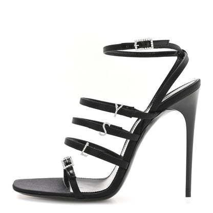Saint Laurent Crepe Satin Crystal Jerry 110 Sandals 37 Black 1 of 8