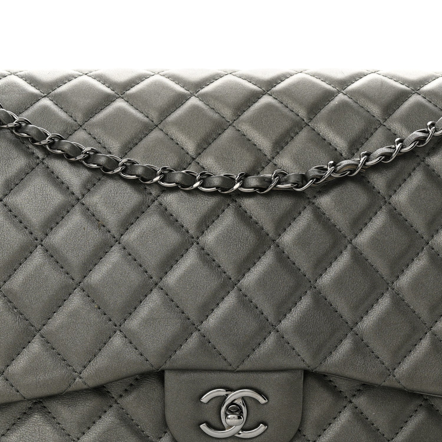 Chanel Metallic Calfskin Quilted Small XXL Travel Flap Bag Dark Silver 8 of 10