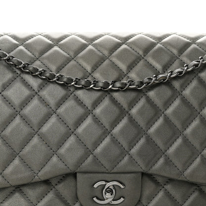 Chanel Metallic Calfskin Quilted Small XXL Travel Flap Bag Dark Silver 8 of 10