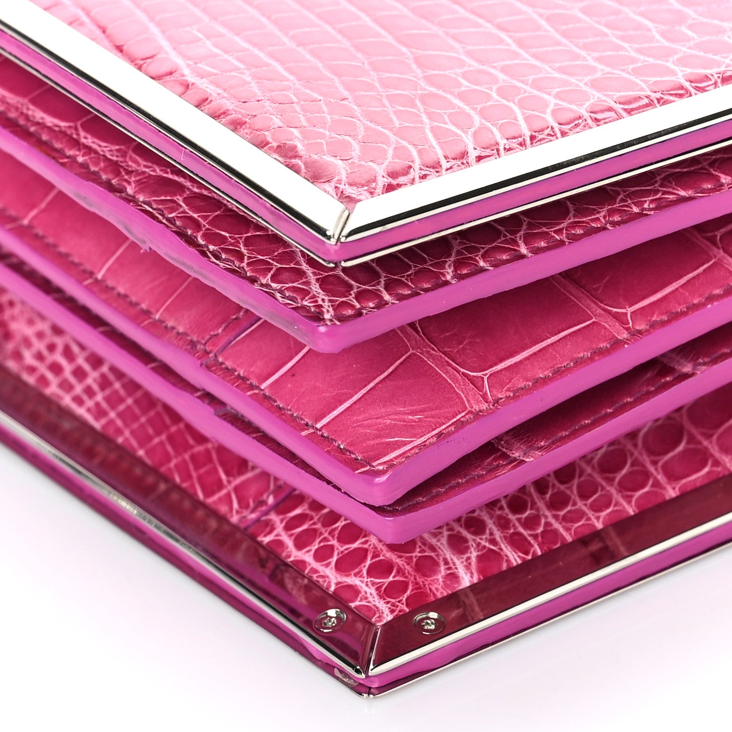 Salvatore Ferragamo Crocodile Bar Clutch Crossbody Bag Pink 8 of 10