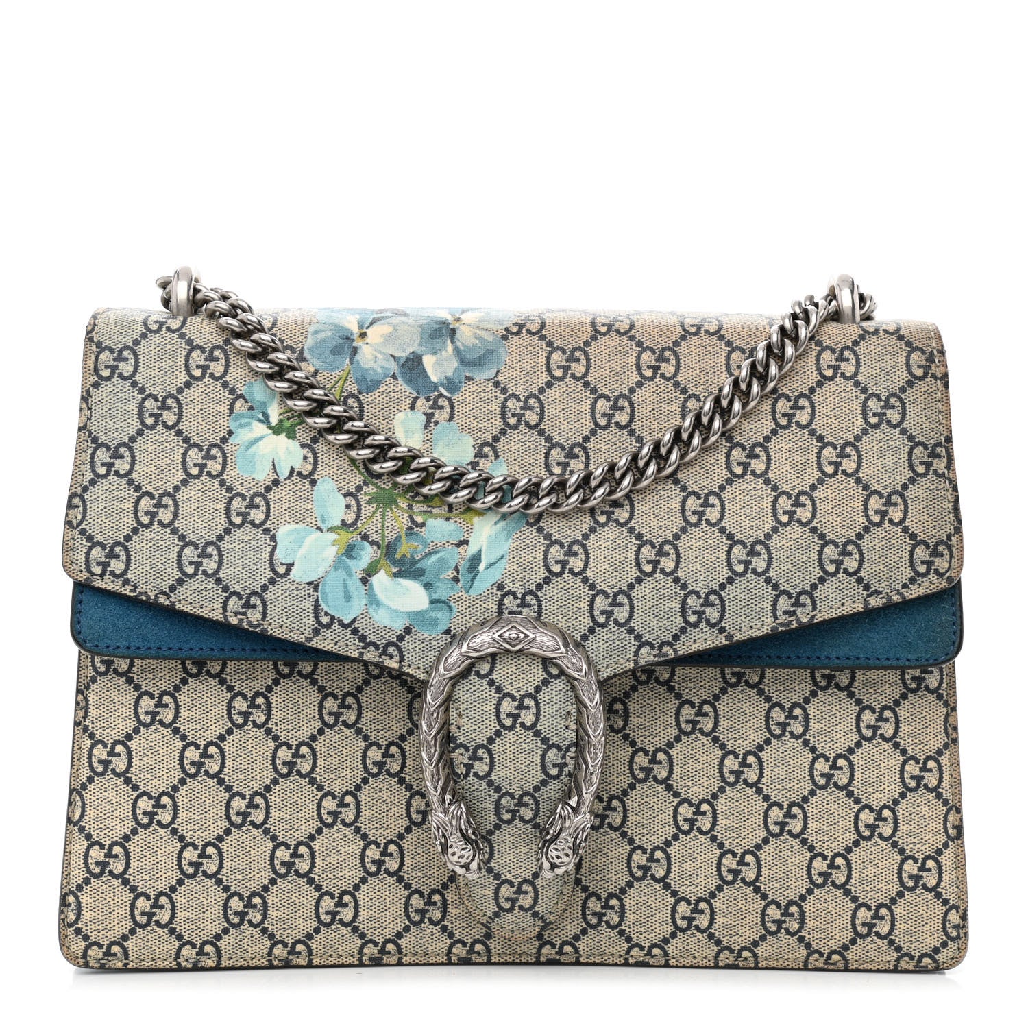 Gucci GG Supreme Monogram Blooms Medium Dionysus Shoulder Bag Beige Navy Vintage Blue 1 of 10