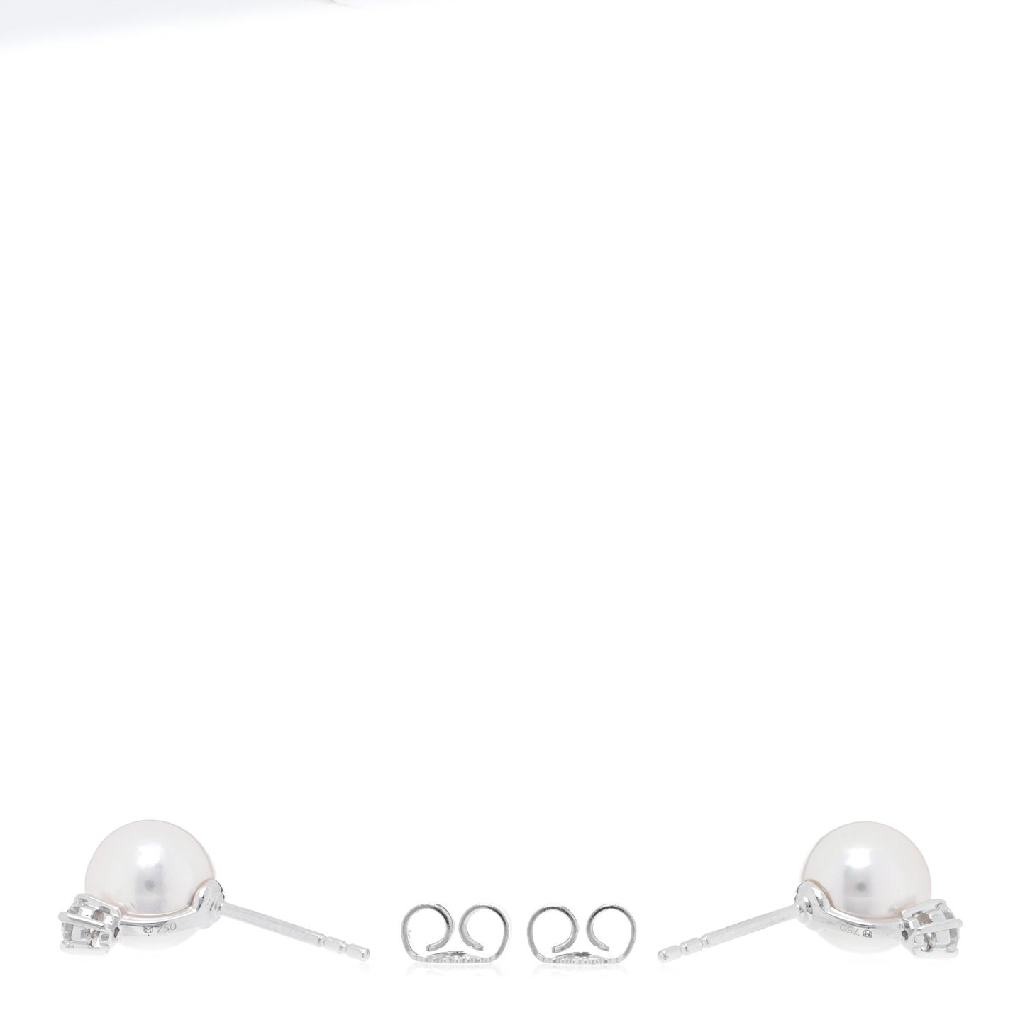 18K White Gold Diamond Akoya Pearl 8-8.5mm Stud Earrings