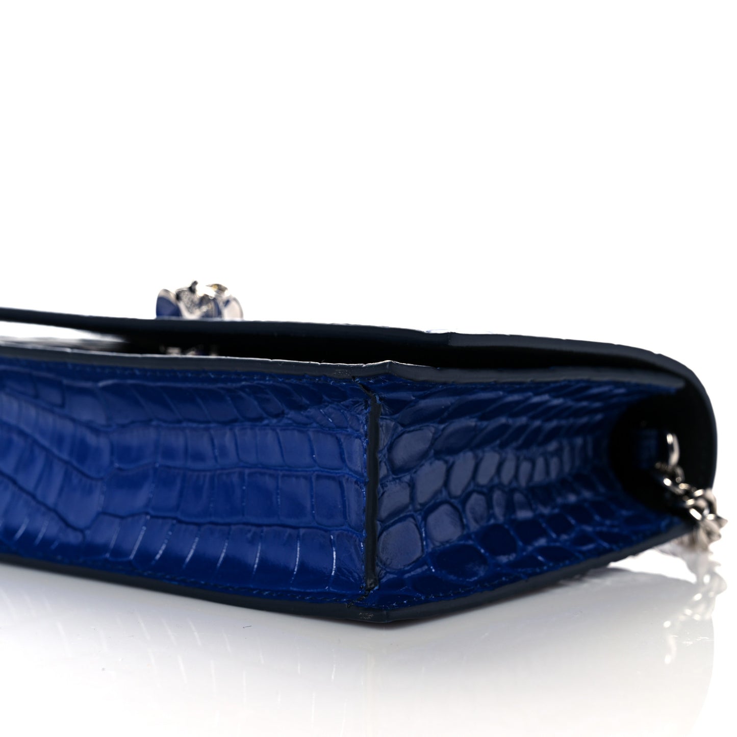 Calfskin Crocodile Embossed Skull Mini Crossbody Bag Deep Lapis Blue