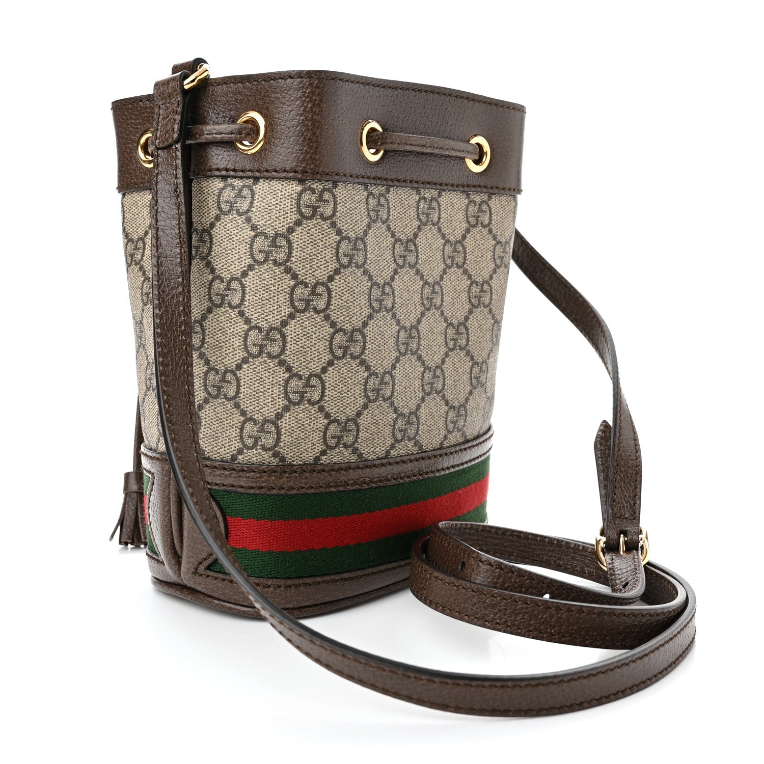 Gucci GG Supreme Monogram Web Mini Ophidia Bucket Bag Brown 3 of 11