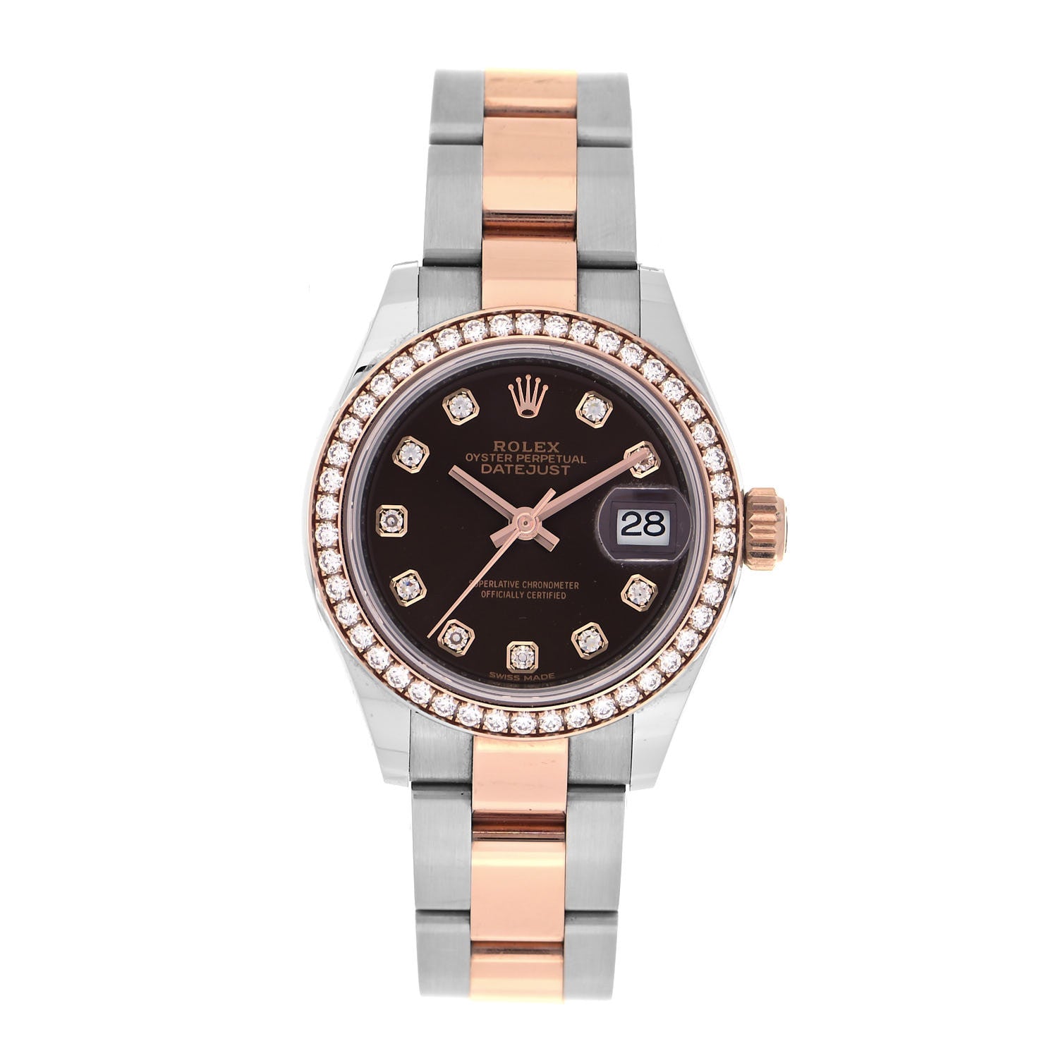 Rolex Stainless Steel 18K Everose Gold Diamond 28mm Oyster Perpetual Datejust Watch Black 279381 1 of 5