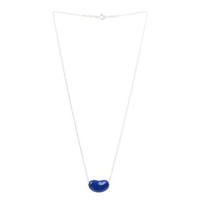 Tiffany Sterling Silver Lapis Lazuli 19mm Elsa Peretti Bean Pendant Necklace 3 of 7