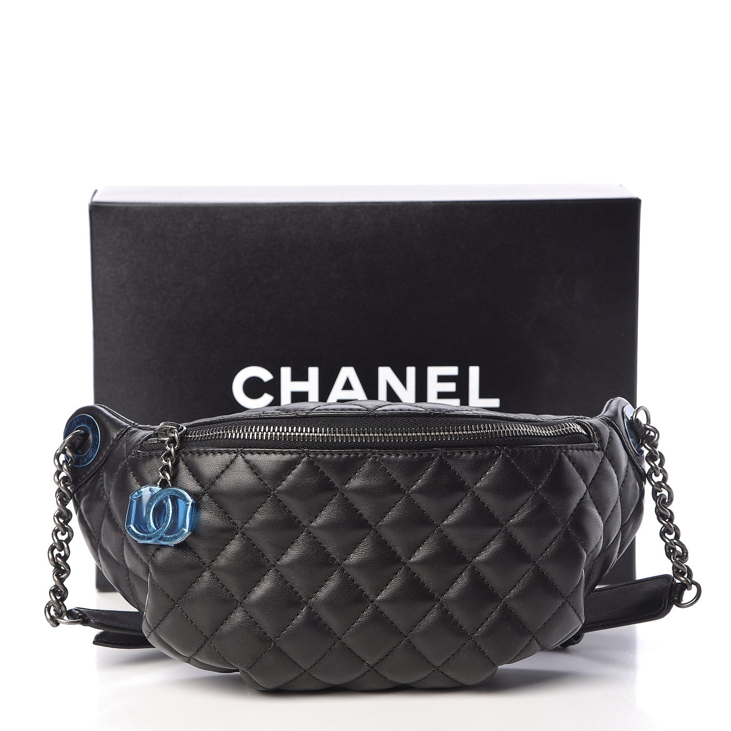 Lambskin Quilted Banane Waist Bag Fanny Pack Black