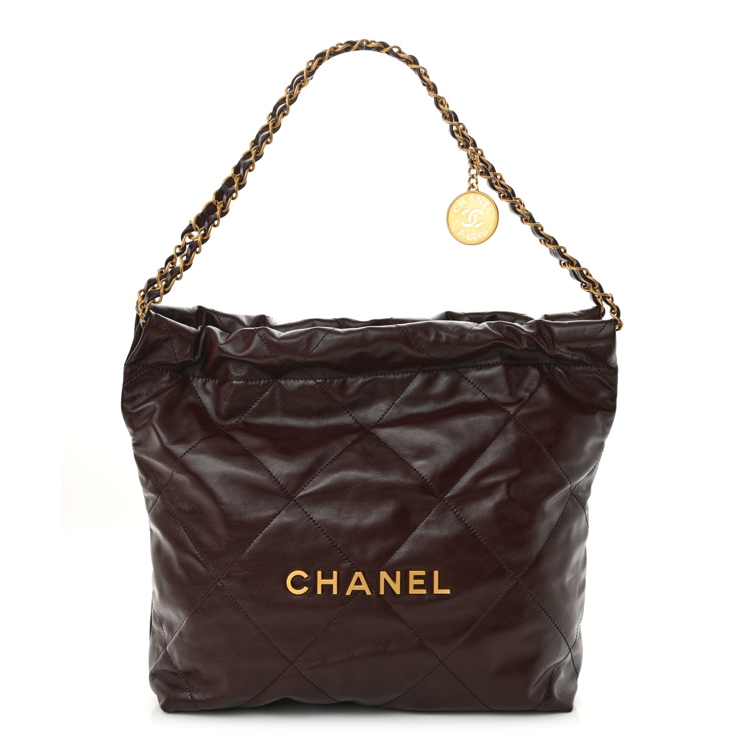 Chanel Shiny Calfskin Quilted Small Chanel 22 Dark Brown 1 of 11