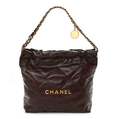Chanel Shiny Calfskin Quilted Small Chanel 22 Dark Brown 1 of 11