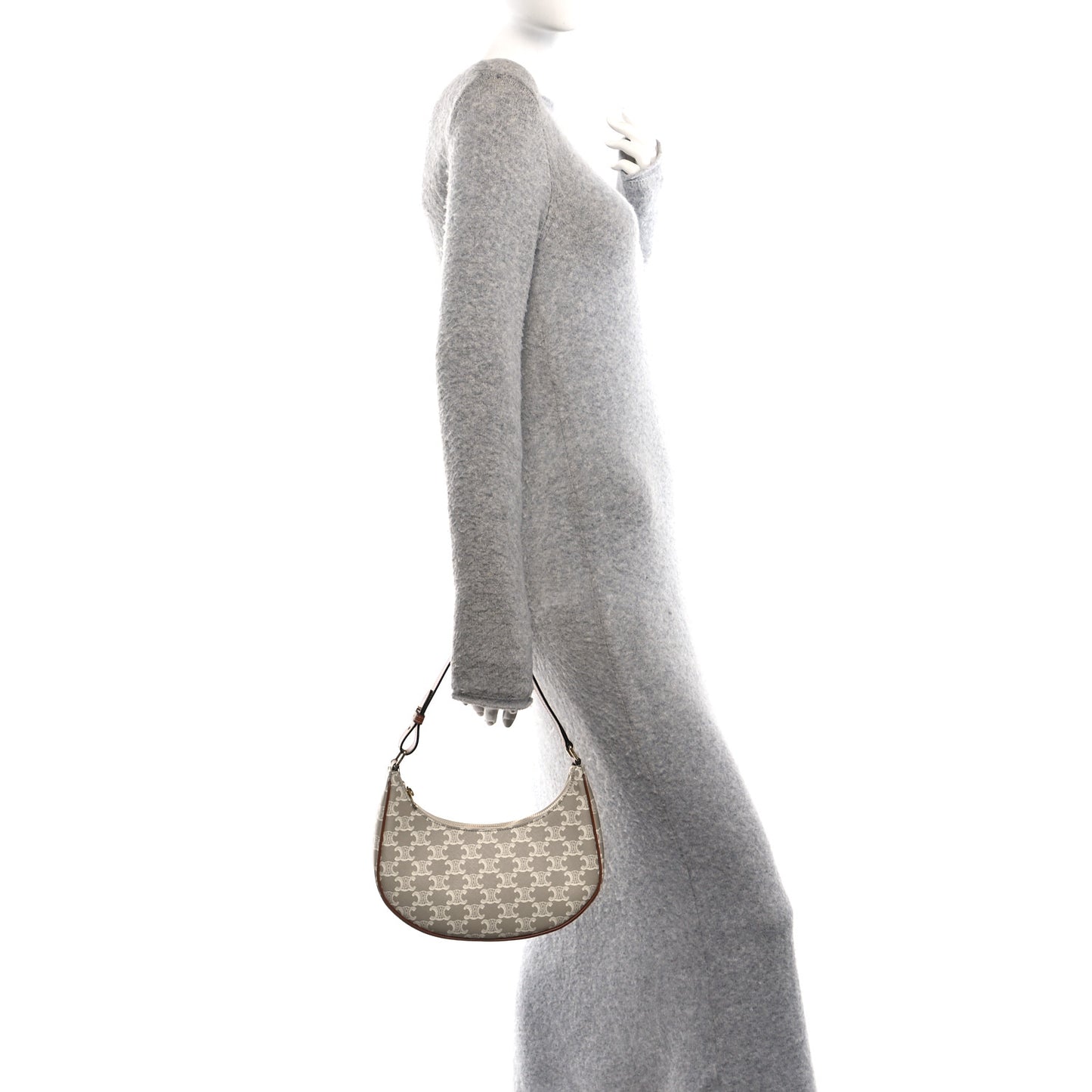 Canvas Calfskin Ava Triomphe Shoulder Bag Grege