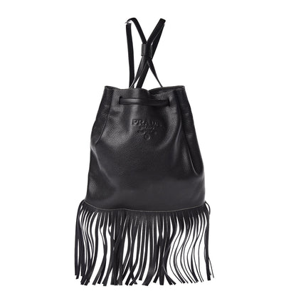 Prada Cervo Deerskin Embossed Logo Fringe Backpack Black 1 of 12