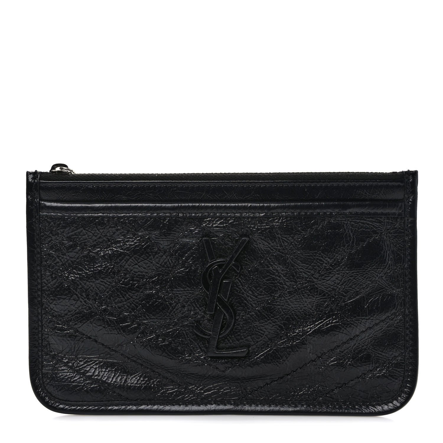 Saint Laurent Crinkled Calfskin Matelasse Monogram Niki Bill Pouch Black 1 of 7